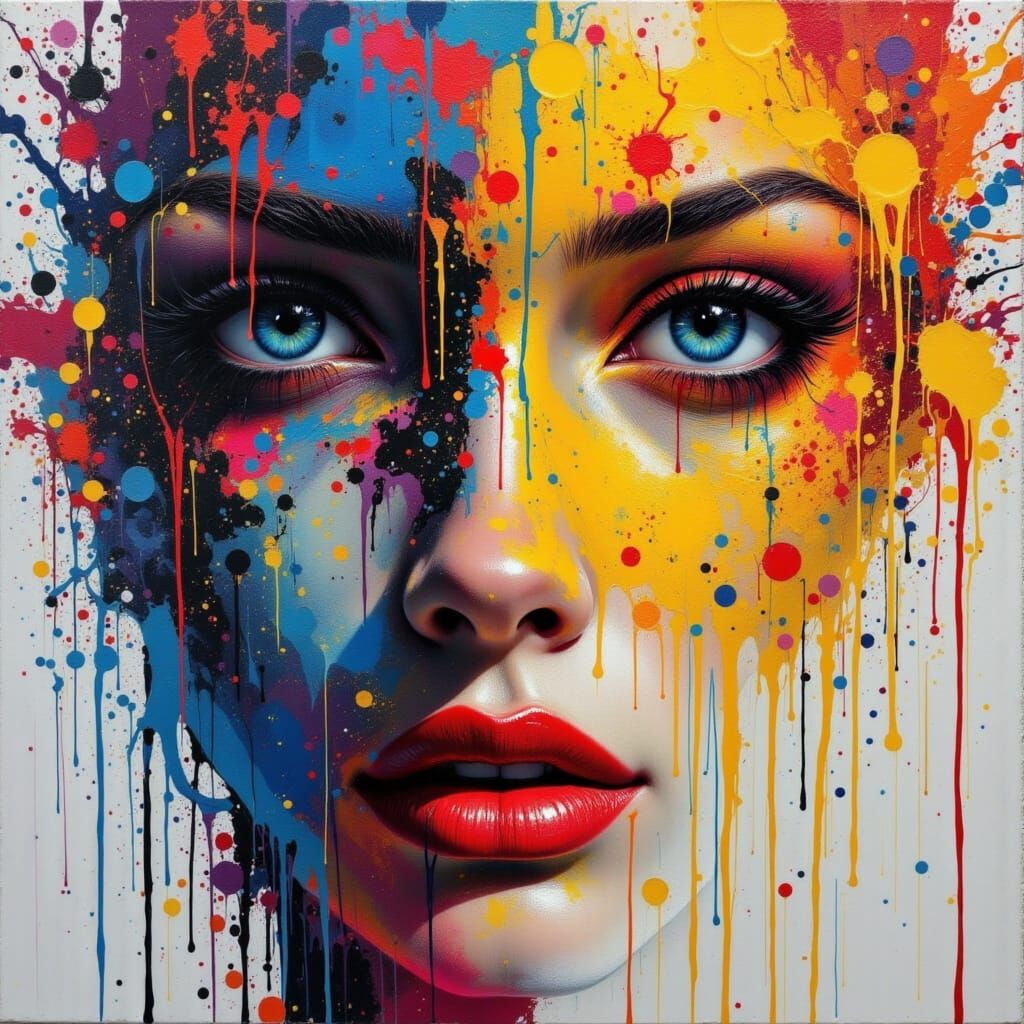 Abstract image of a woman's face formed of paint splatters and drips.

<lora:NeuveauImpression:1.0>