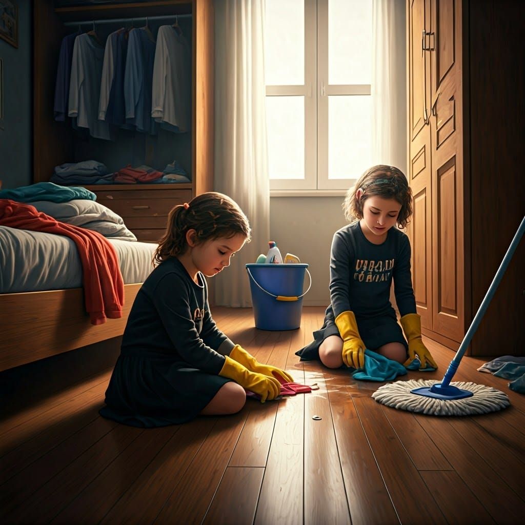 Sweet Sisters Cleaning for Passover in a Messy Room