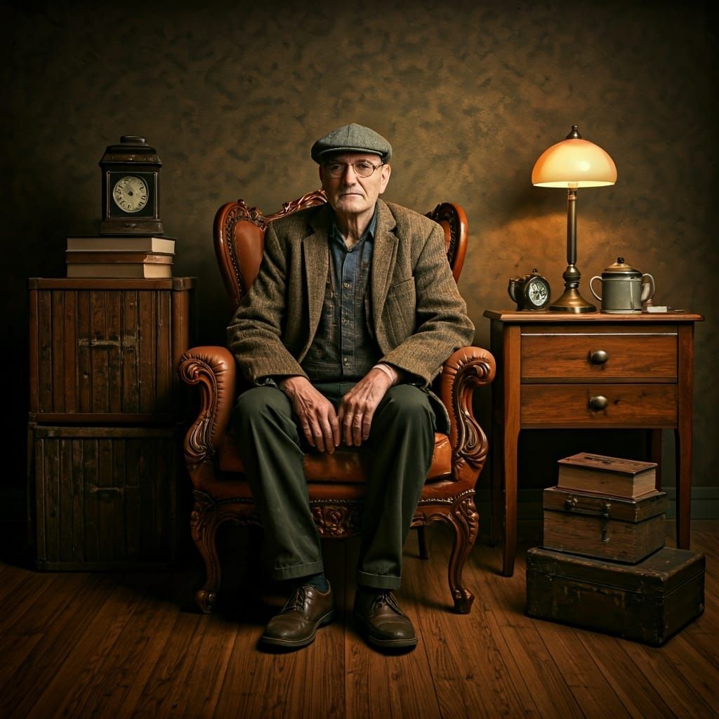 Nostalgic Portrait of an Old Man in Armchair