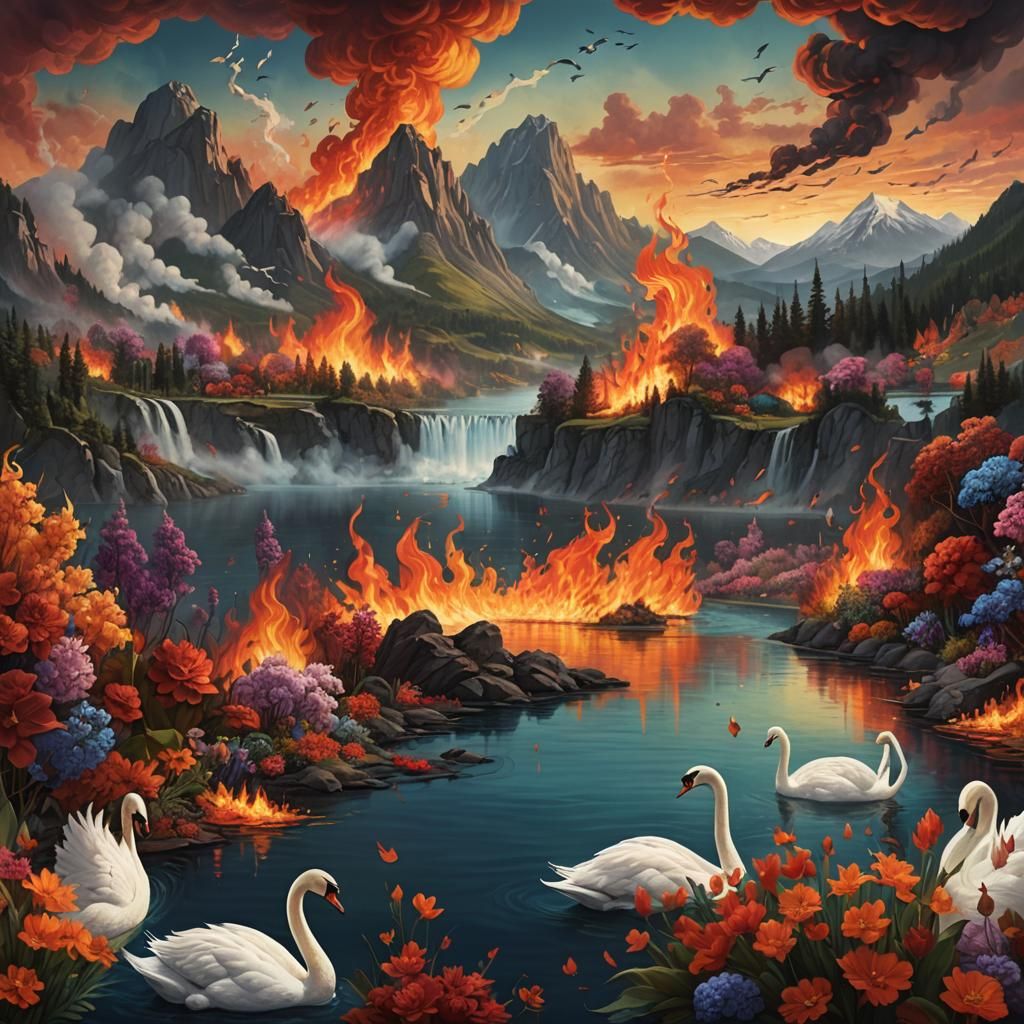 Fire and Water: A Fantastical Split-Screen Painting