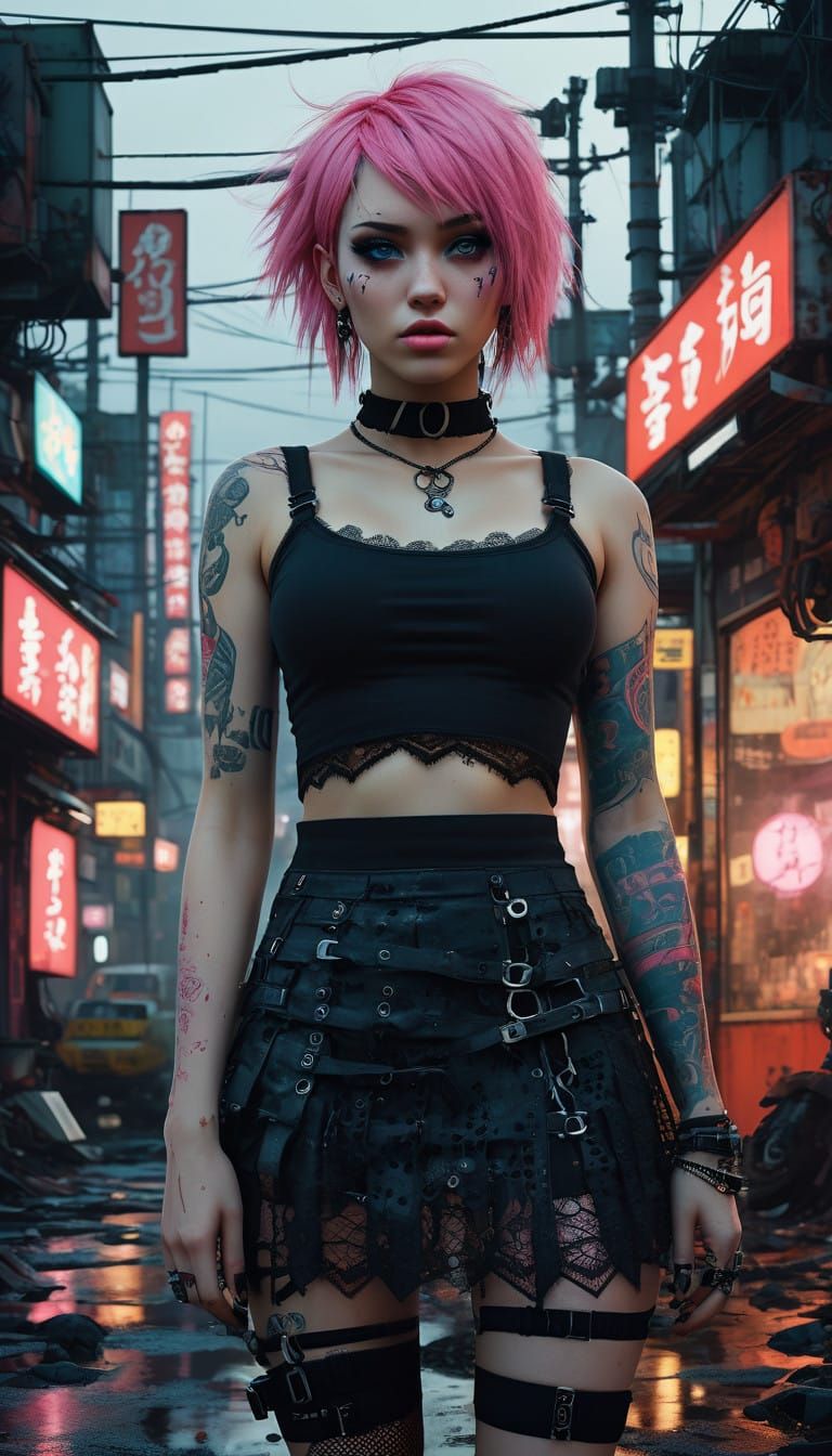 Cyborg, Cat-Girl, Goth, Cyberpunk 