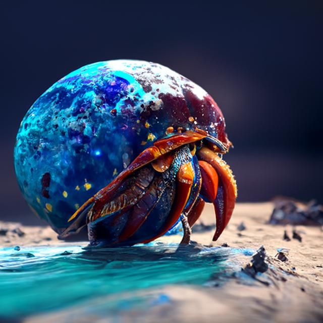 Blue Planet Hermit Crab in a Galactic Ocean  by @glenchild