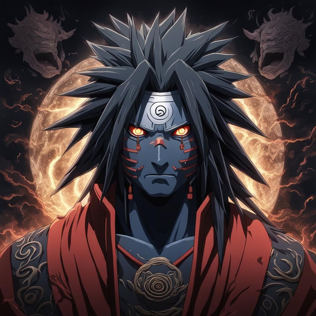 "A portrait of madara, magically , beautiful, lighting backg...