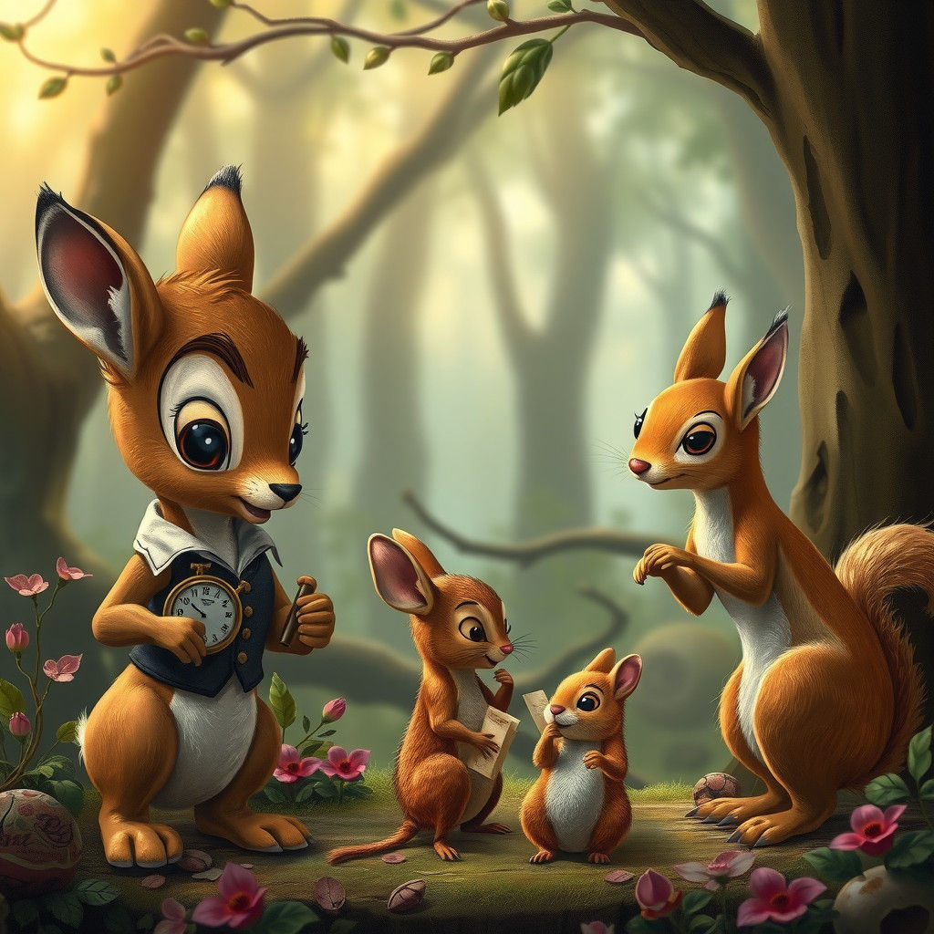 A rabbit, a mice and a squirrel talking to Bambi by Jean-Bap...