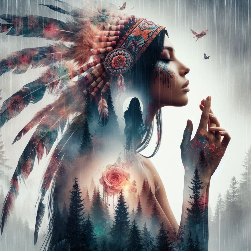 double exposure beautiful fantasy DALL-E 3 portrait landscape..
