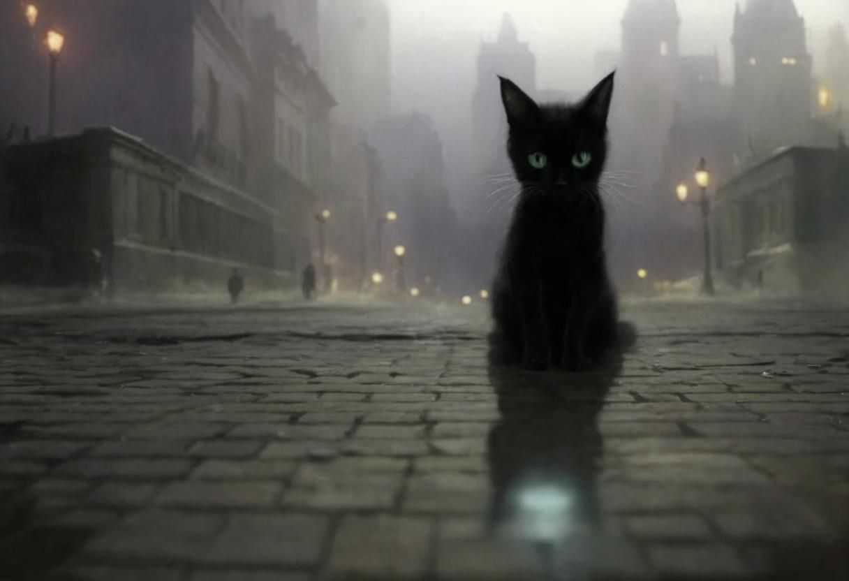 cat in the city at night
