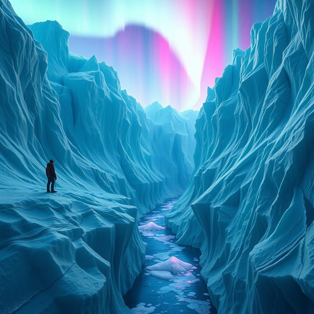 Aurora Over the Ice Canyons  by @subscorpion