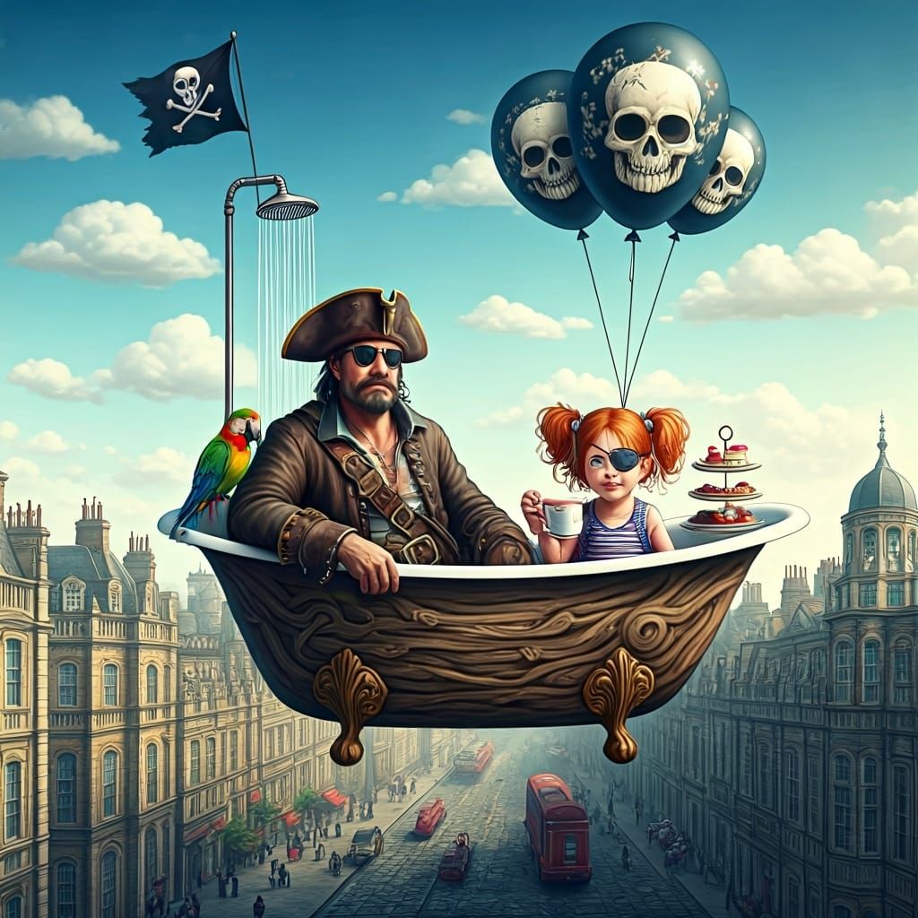 Playing pirates with dad while having high tea.