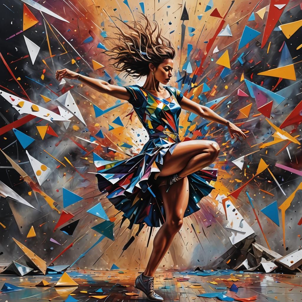 Hyper-Detailed Dancer Disintegrating into Triangles