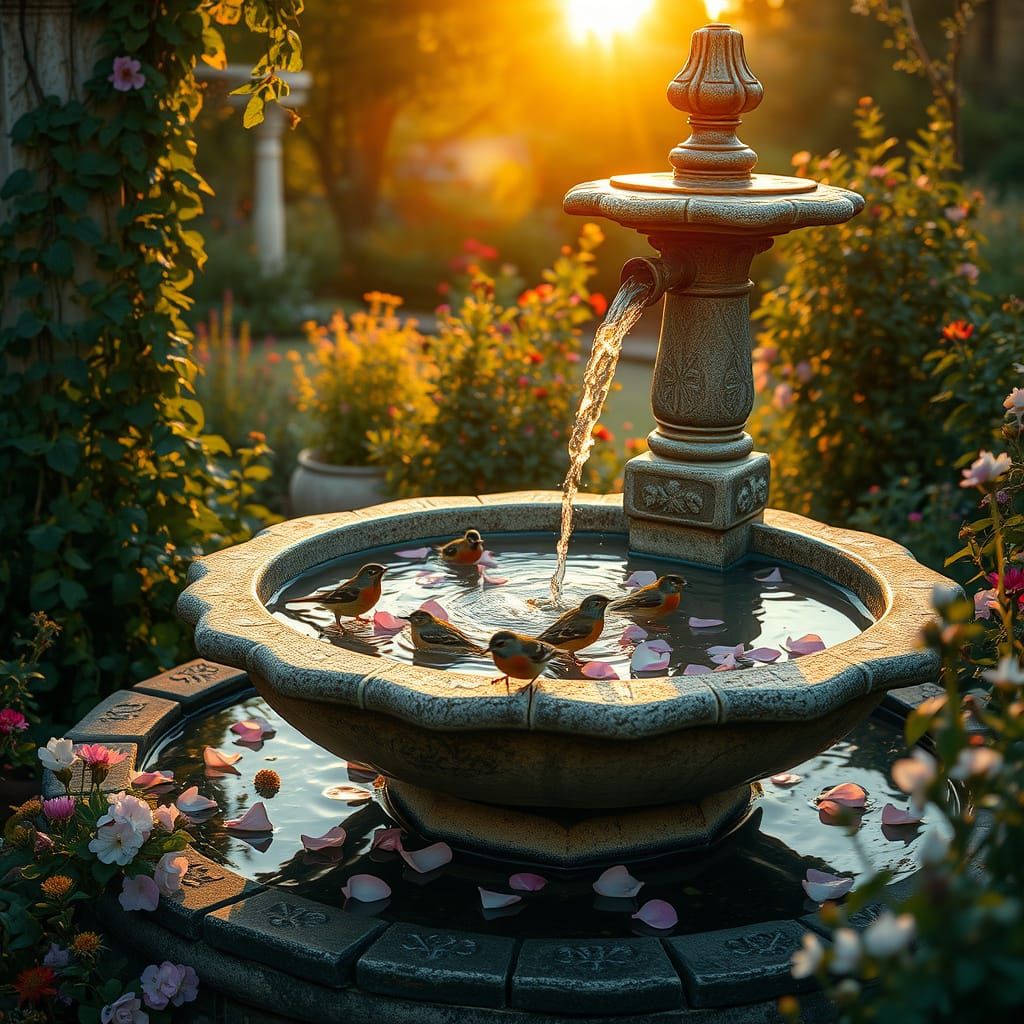 A peaceful garden stone fountain  by @thewebernautist