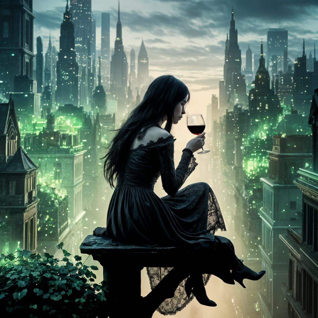 A melancholic gothic girl with long black hair   by @Nimbus