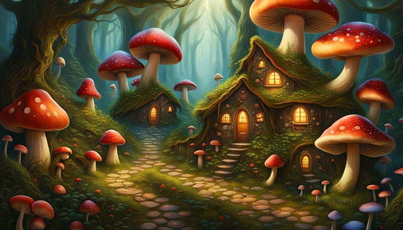 Mushroom Fairy Village - AI Generated Artwork - NightCafe Creator