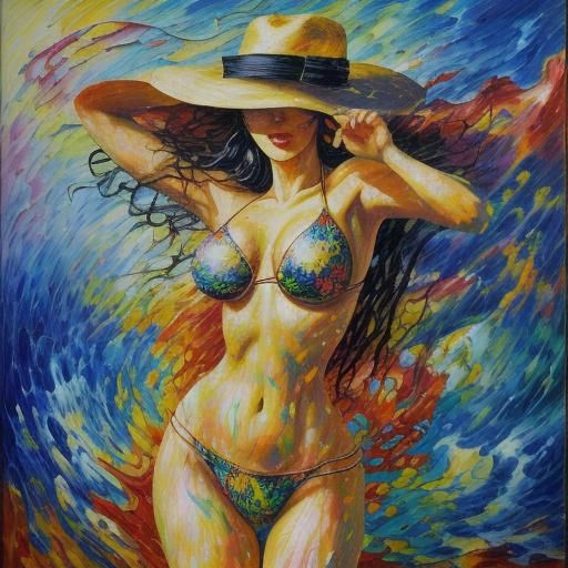 Bikini Black Light Dance in Expressionist Style