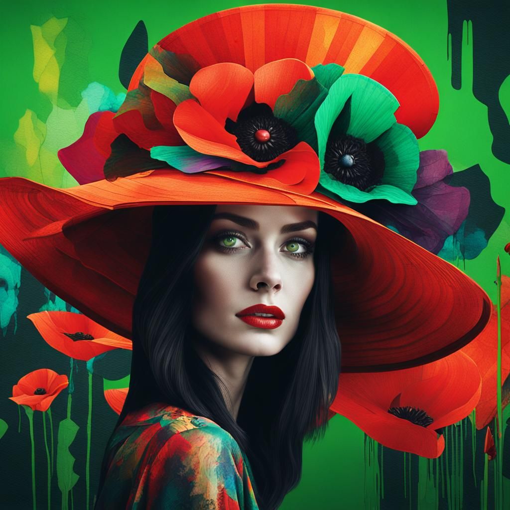 Woman with Poppy Hat in Graffiti Art Style