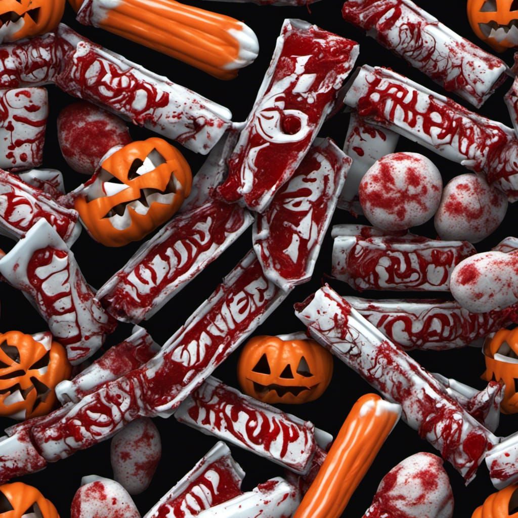 Halloween candy in basket razor blades blood gory fingers poison eerie