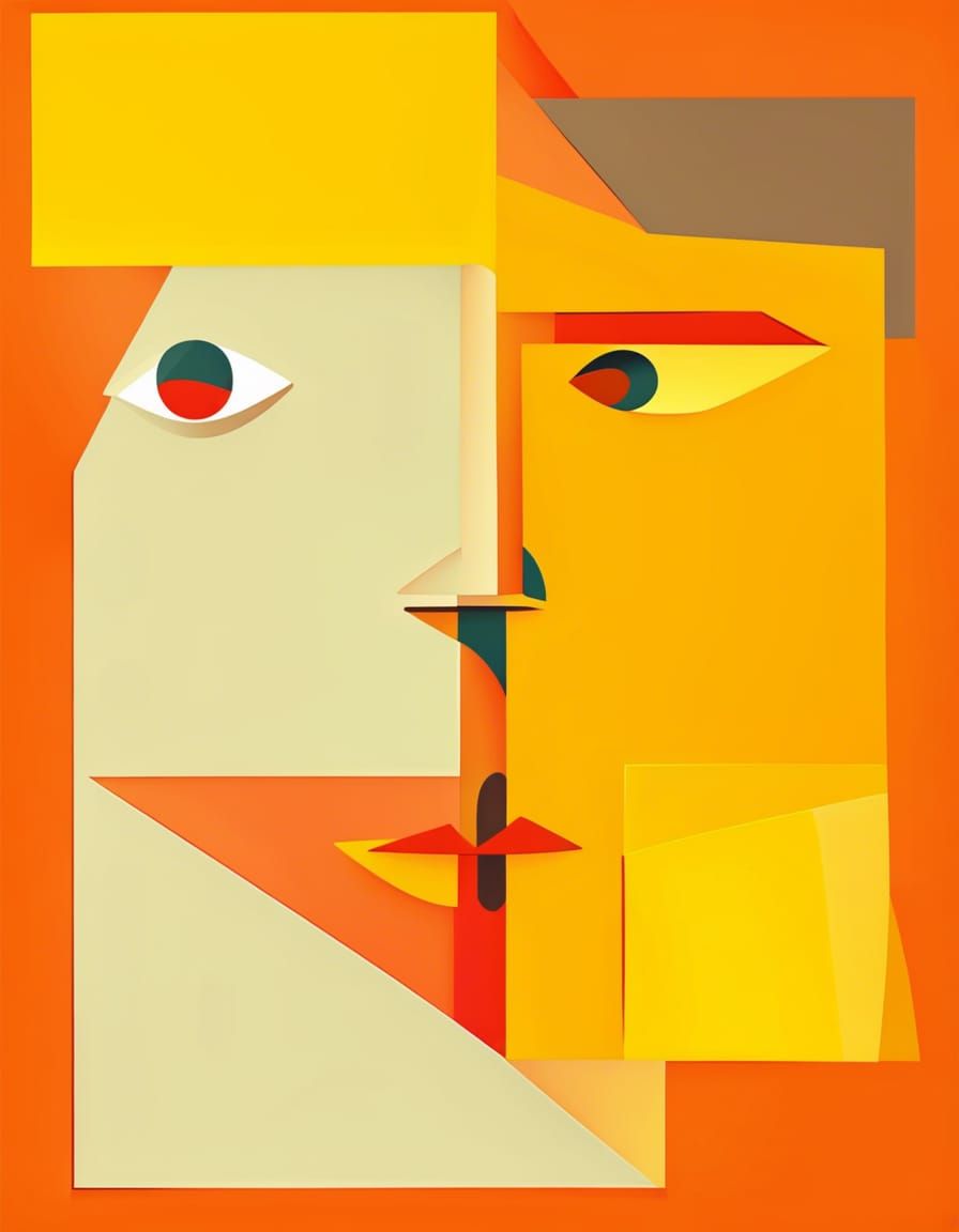 Picasso Style Cubist Face cubist painting, Neo-Cubism, layer...