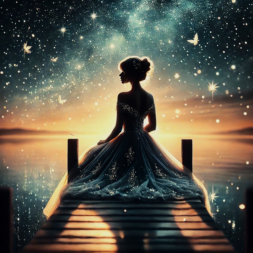 Pier side silhouetted starry sky beauty