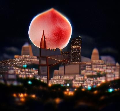 Blood moon over the city
