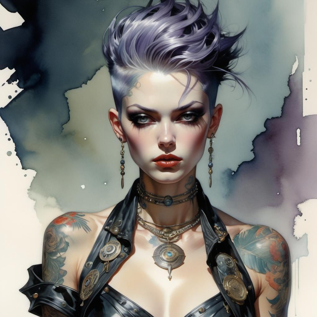 Glassy Tattoo Punk in Watercolor Style