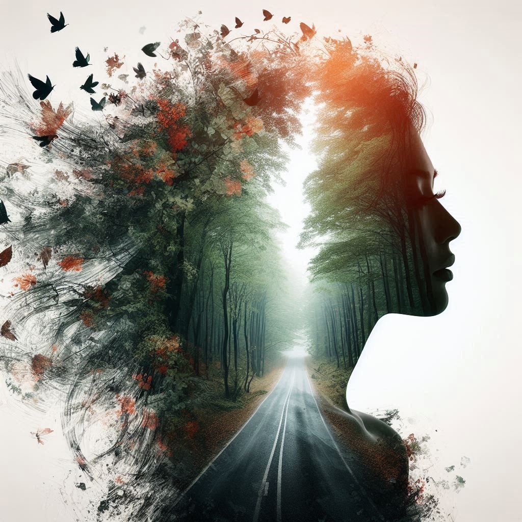 double exposure beautiful fantasy portrait landscape..
