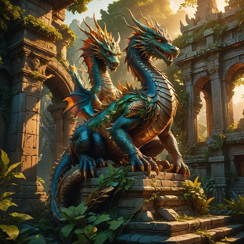 Majestic Dragon Perched Atop Mystical Temple