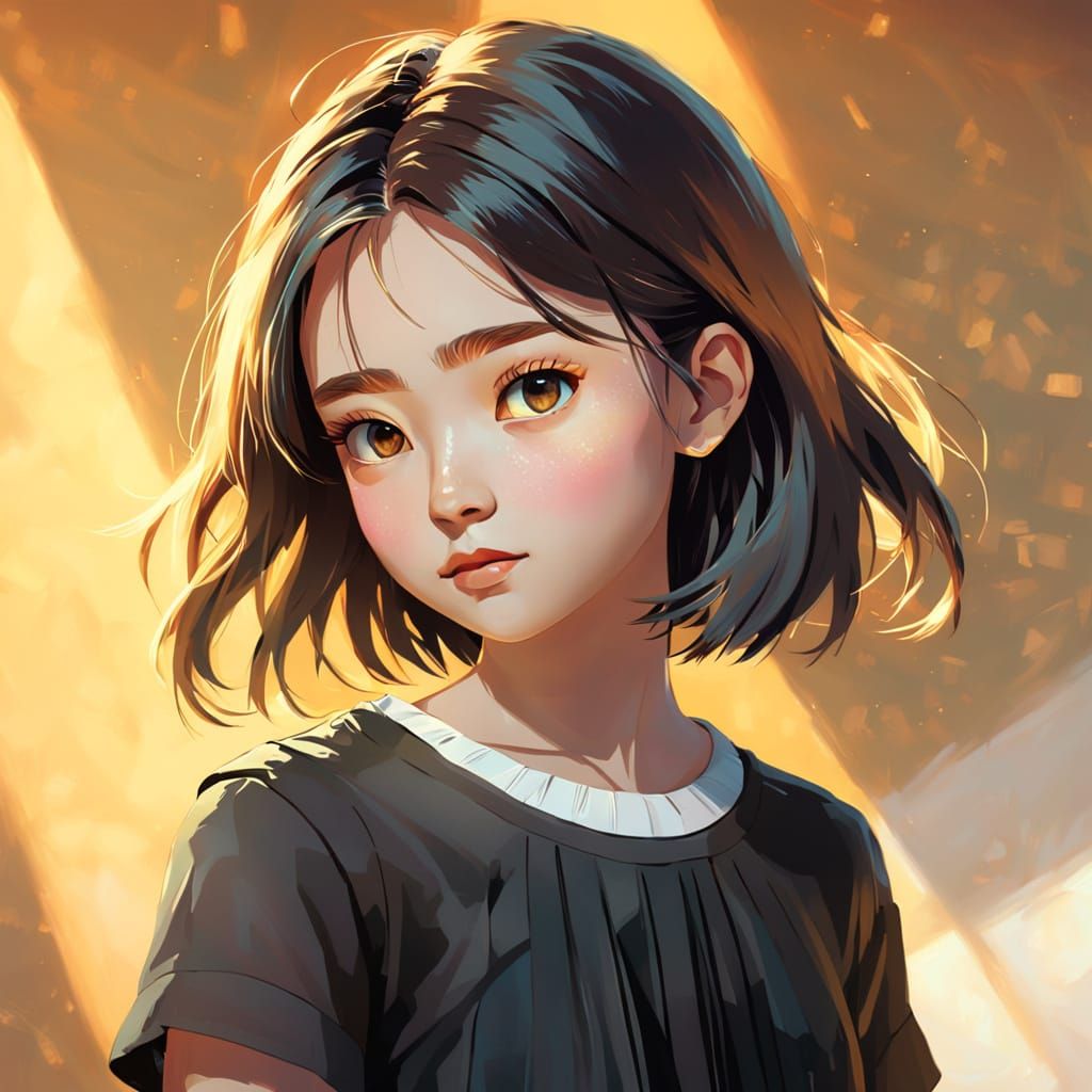 Girl in White Top and Black Skirt Portrait