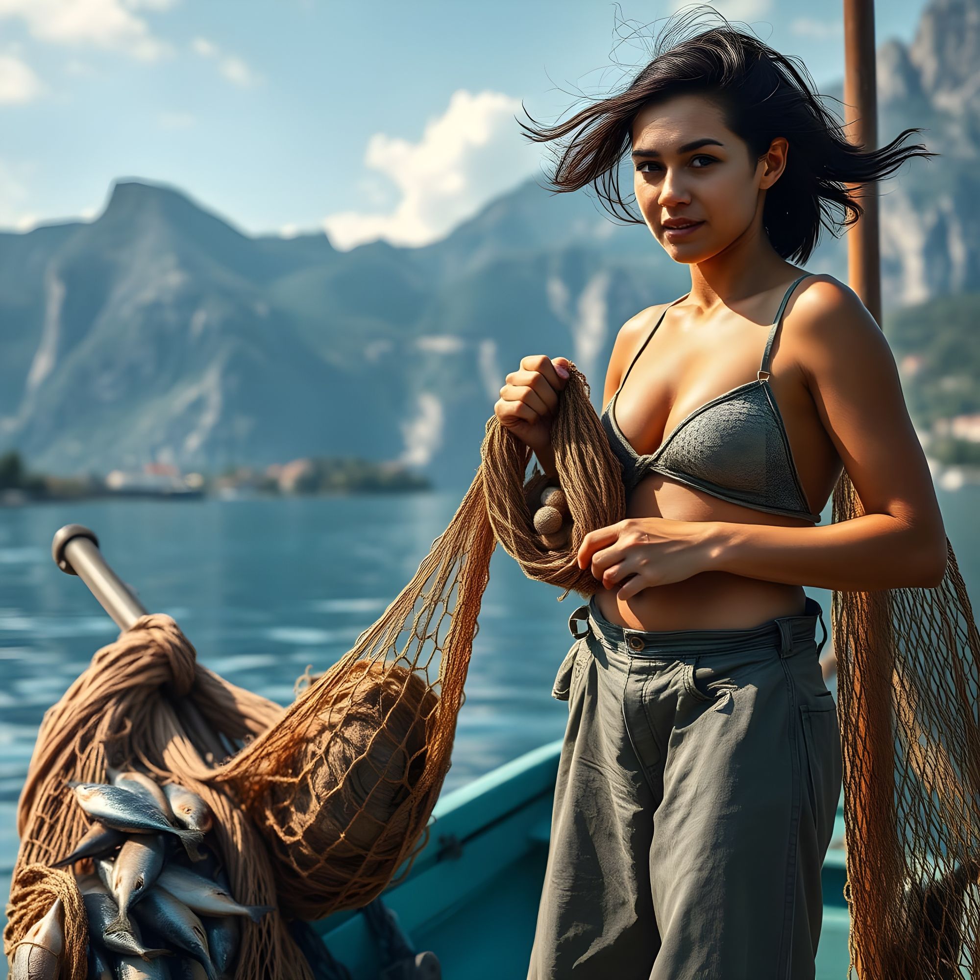 Montenegro woman, working as a fisherwoman in the Bay of Kotor. 