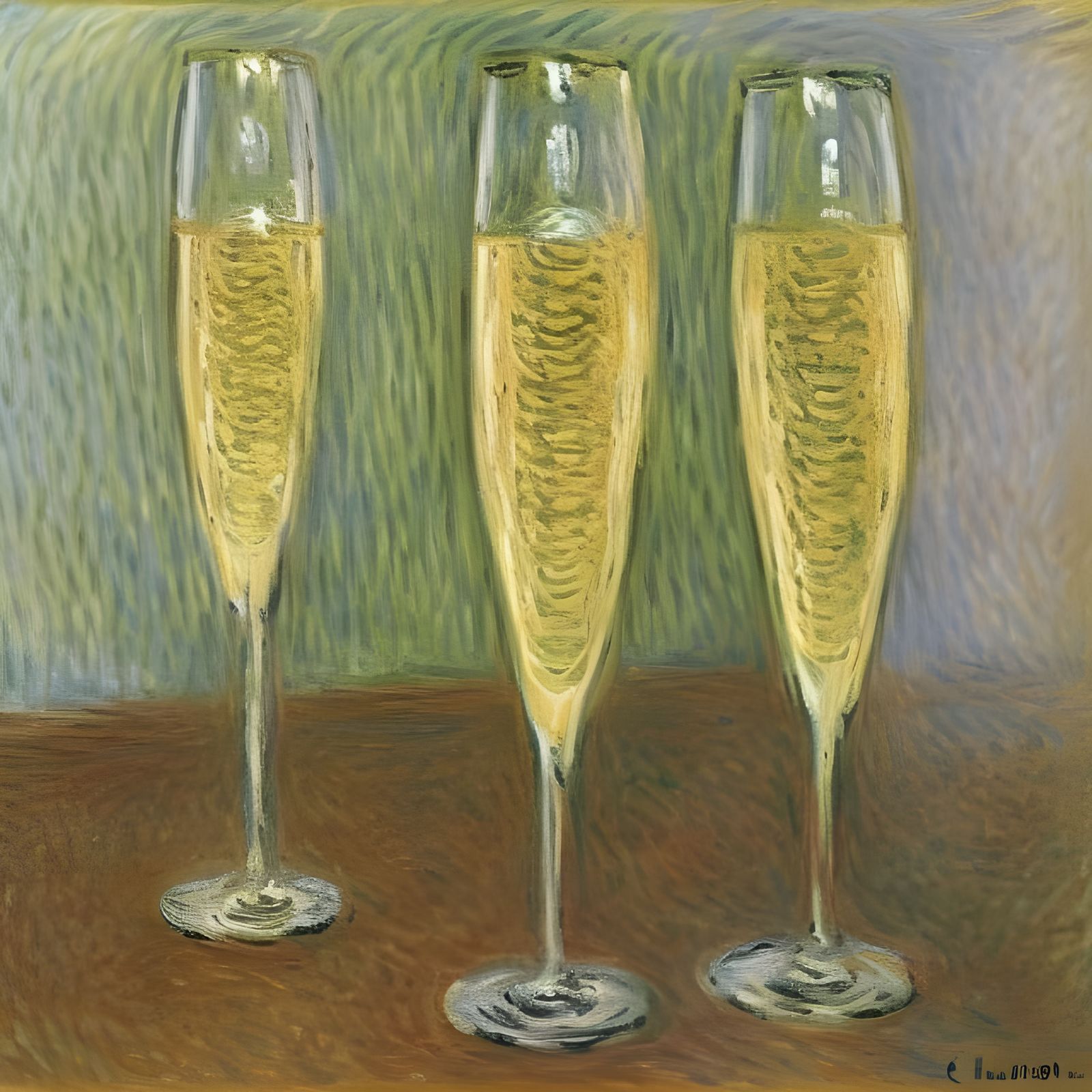 glasses with champagne celebrating new year, in the garden C...