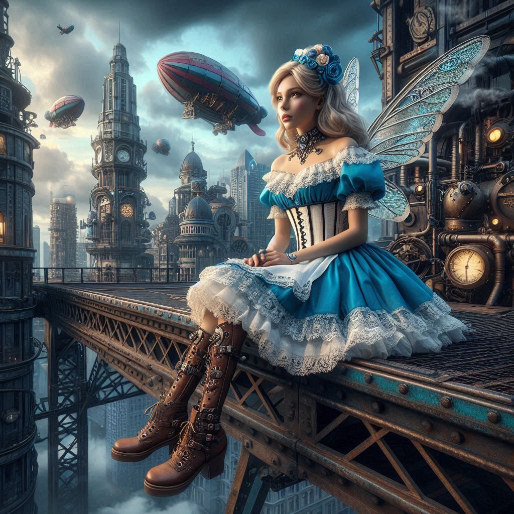 Steampunk Alice in Steampunk Victorian City