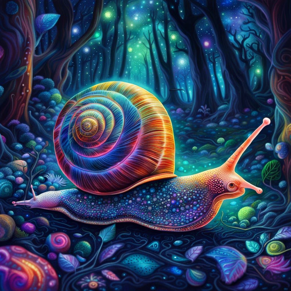 snail in a bioluminescent forest - AI Generated Artwork - NightCafe Creator