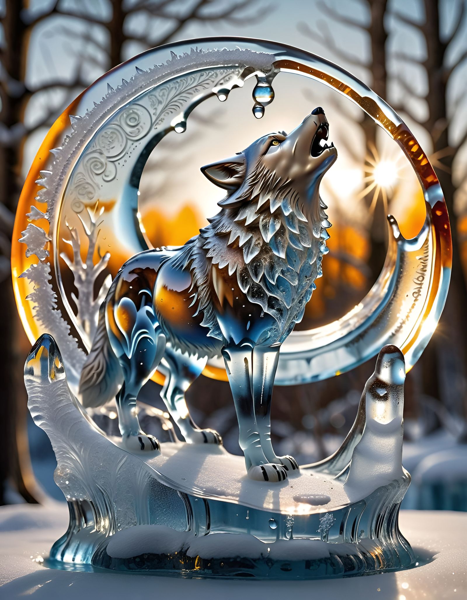 Wolf Howling at an Icy Moon   by @Eka