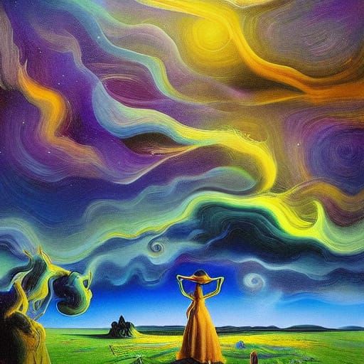 Surreal Oil Painting of Figure Stepping into Infinity