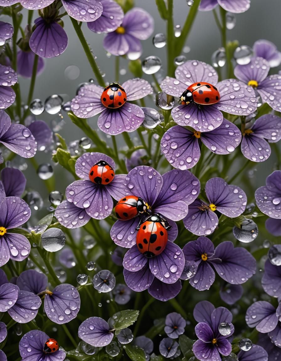 Dew drops and ladybugs