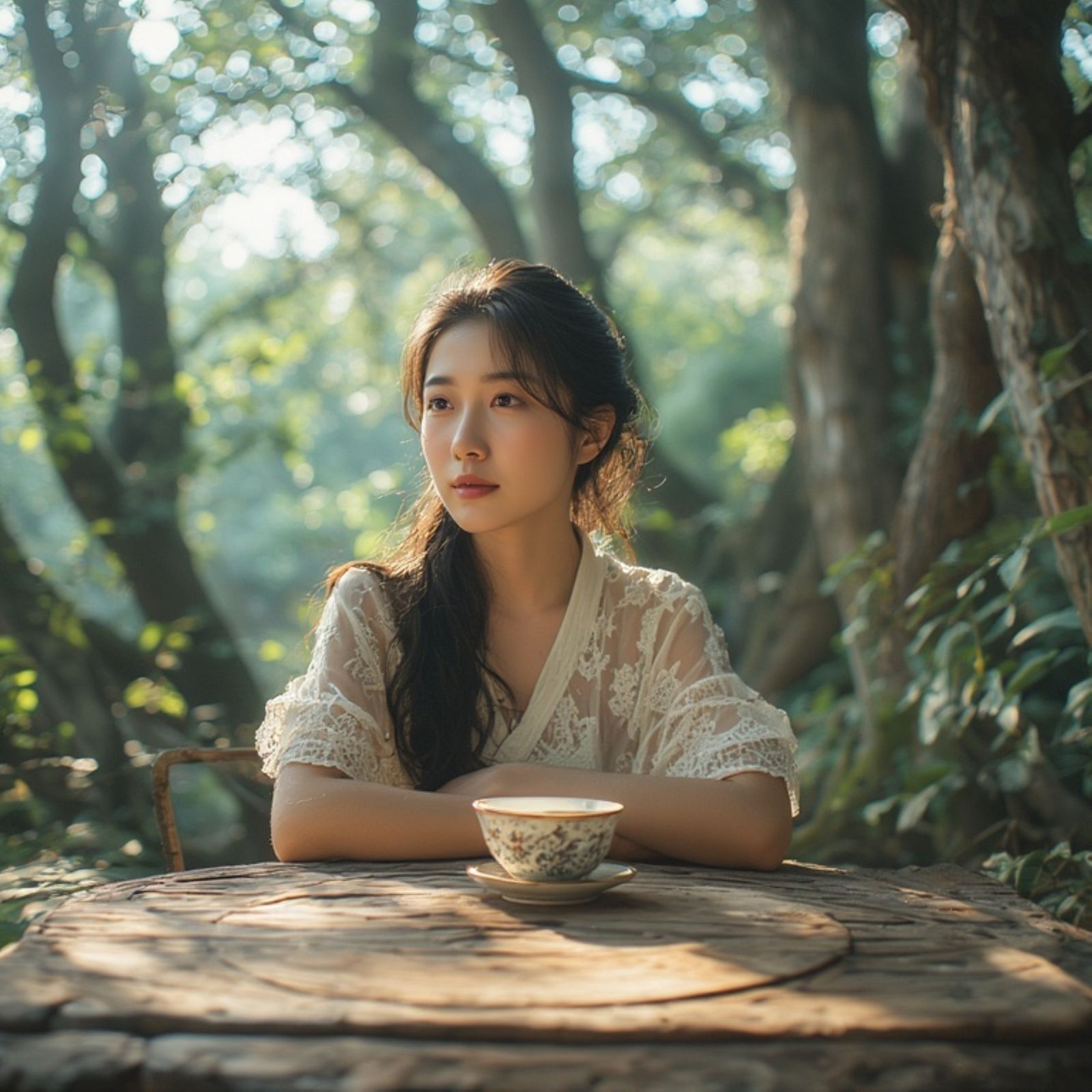 A solitary Asian woman