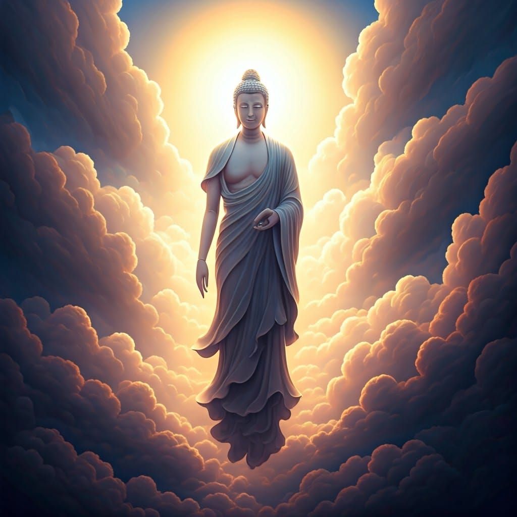 Wispy Bodhisattva Embodies Serene Enlightenment in Dreamlike...