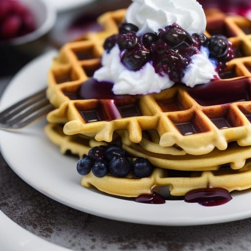 Delicious waffles with blueberry compote AI Generated Artwork