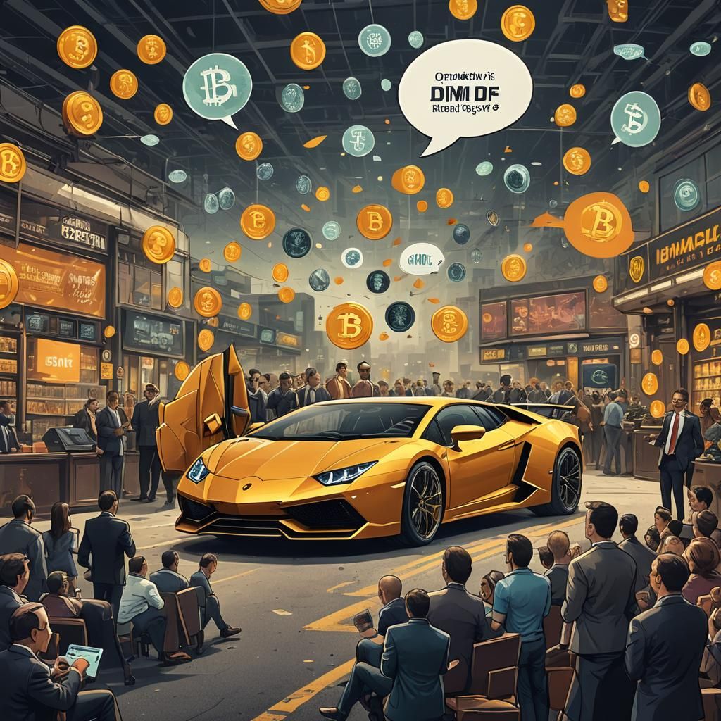 buying lamborghini car using bitcoin profit. Include a speech bubble ...