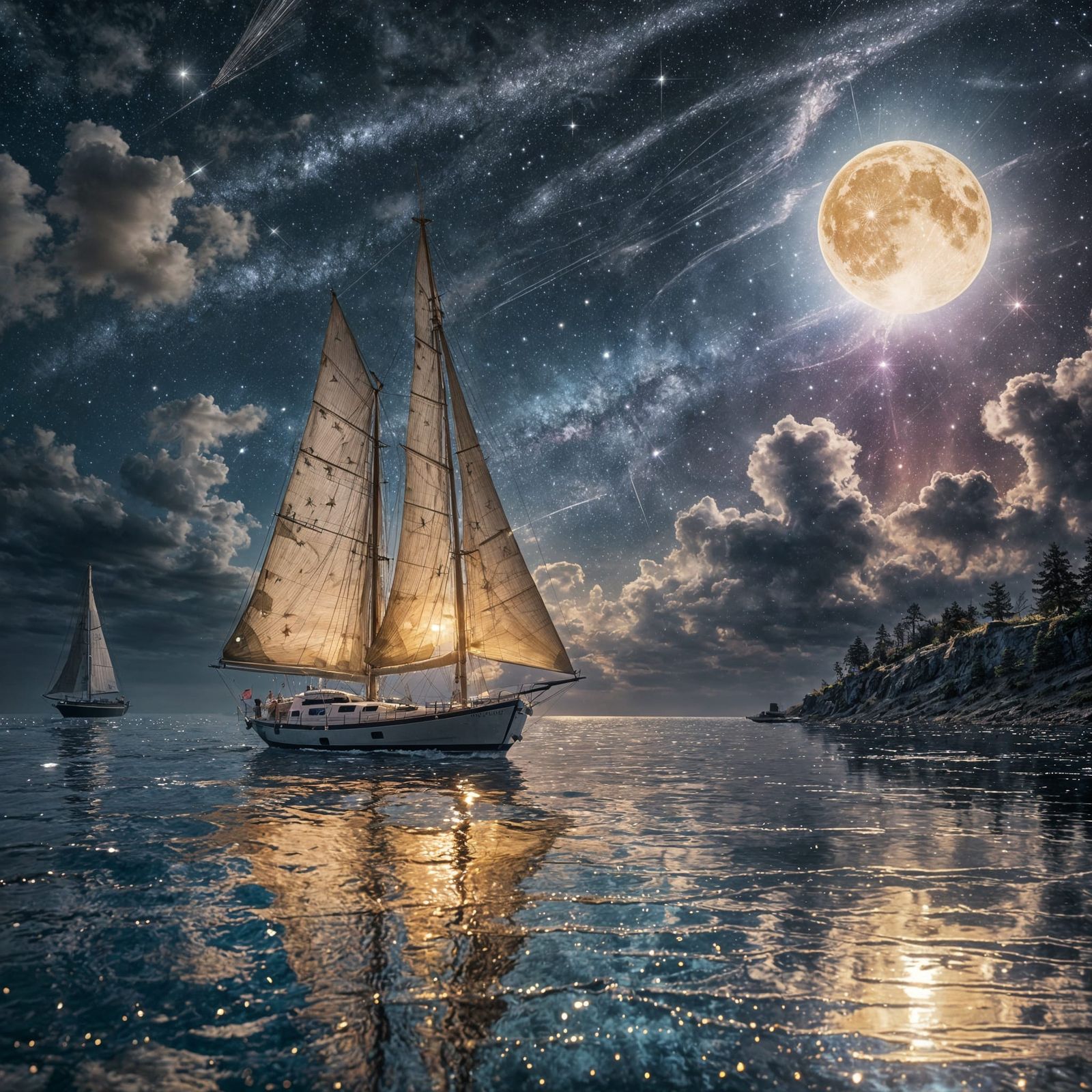 Sailing into Moonlit Serenity  by @Artificial Artistry