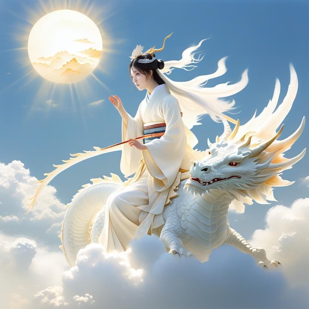 Goddess Seoritsuhime with White Dragon in Divine Light