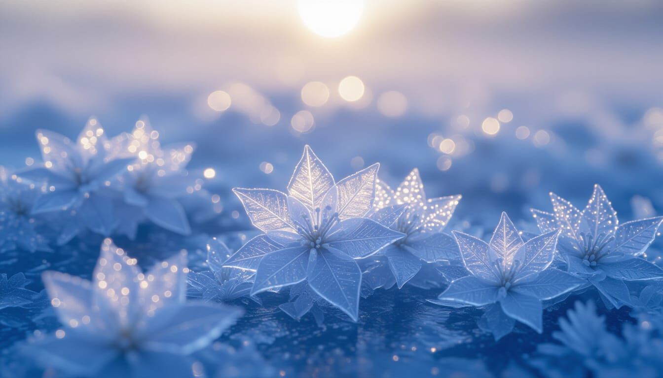 Ice flowers bloom across a frozen lake, their delicate petals wrapped in thin frost patterns that shimmer ...  by @Pibse2