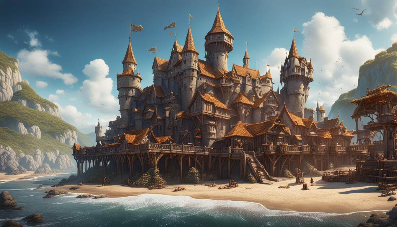 medieval beach resort - AI Generated Artwork - NightCafe Creator