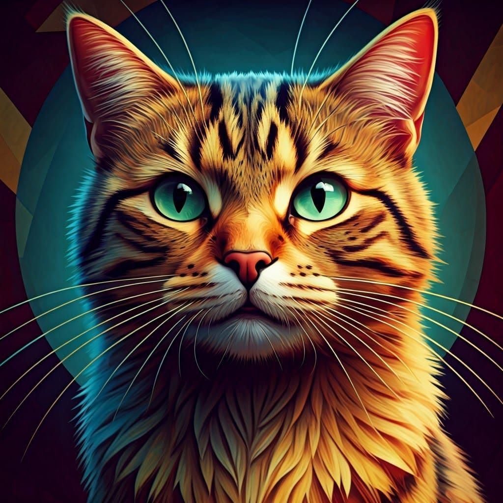 Neo-Cubist Cat Portrait with Geometric Patterns