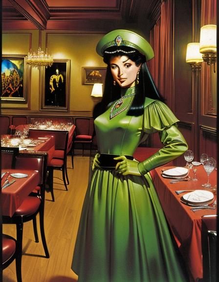 Two aliens on a date in a fancy restaurant.
