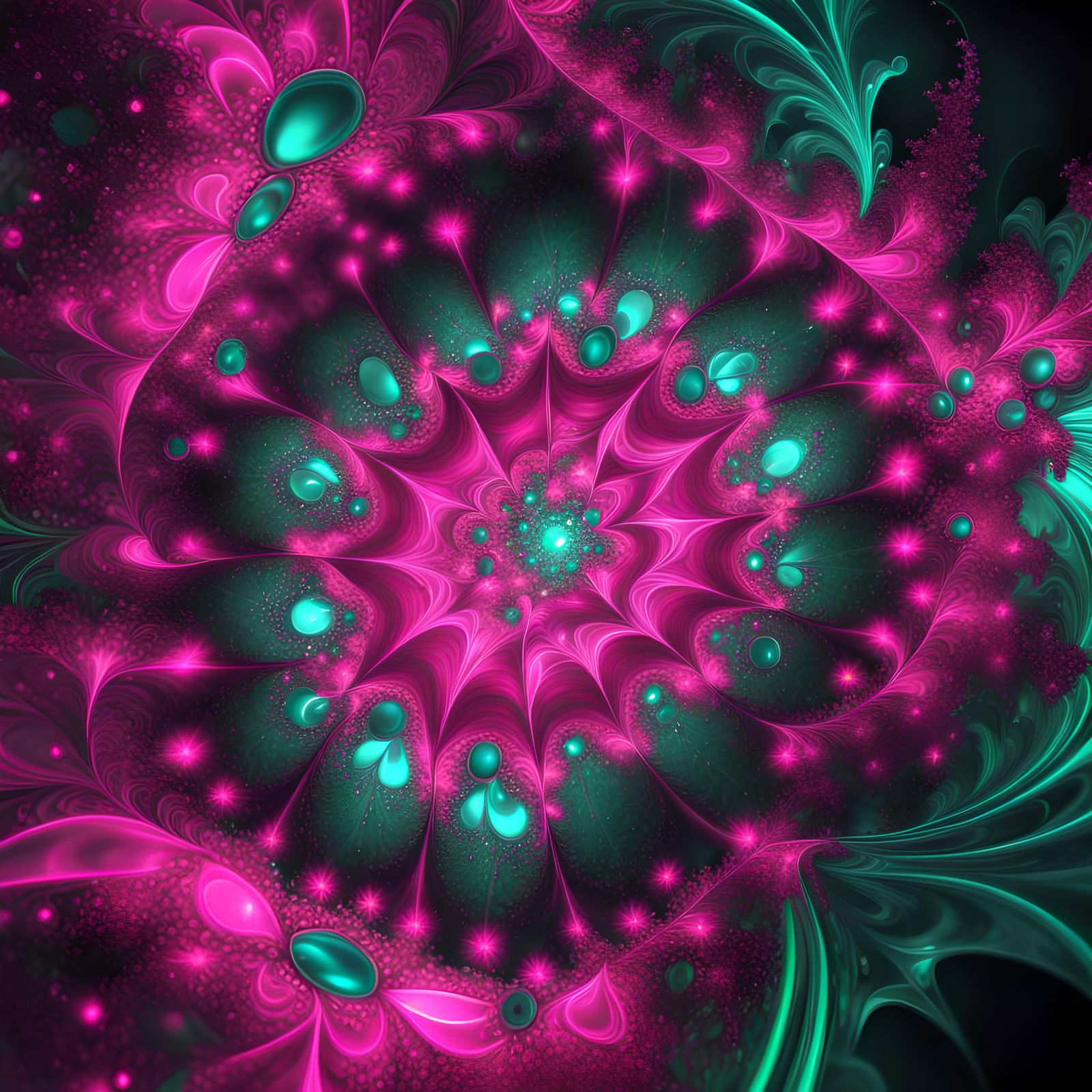 fractal green neon teal and bold fuschia shimmering particles - AI ...