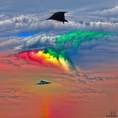 Stealth bomber in a rainbow