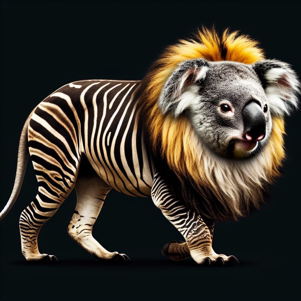 animal with head of a koala, body of a zebra and mane of a lion  by @Sylver Wolf