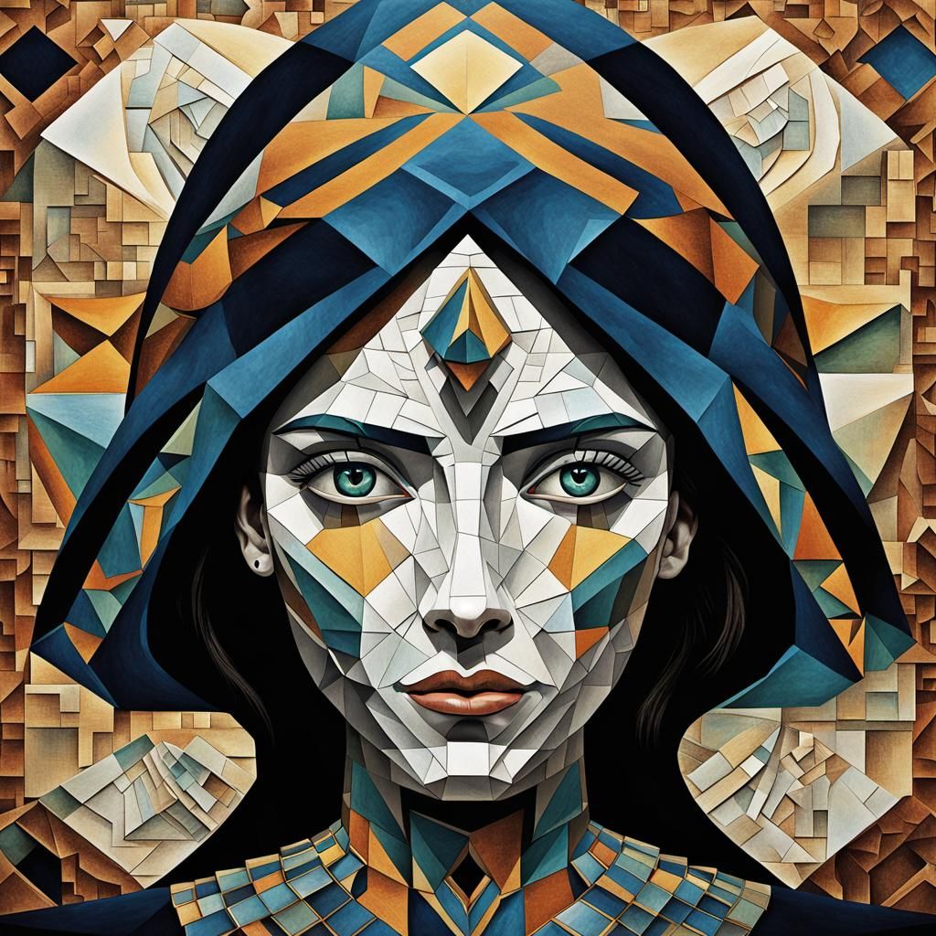 Cubist Vulcan Portrait in Art Deco Style
