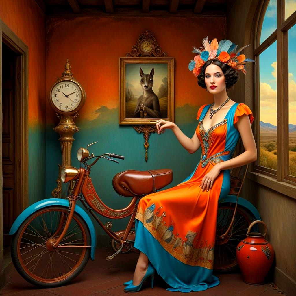 Glamorous Lady in a Vibrant Surreal Landscape