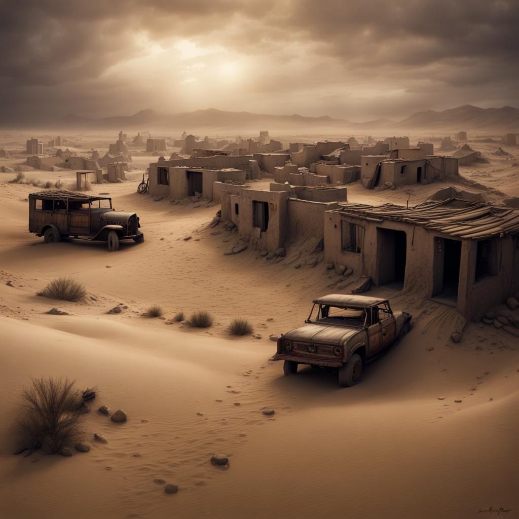 An abandoned village in a desert.