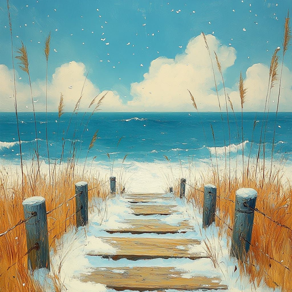 Vers la plage enneigée